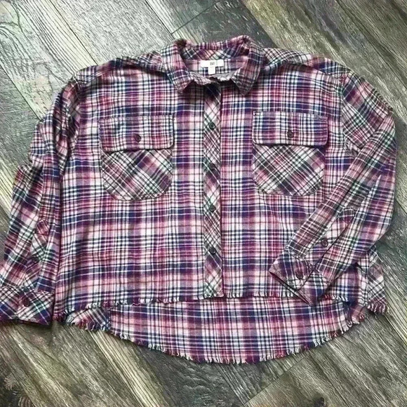BP Red and Blue Crop Flannel Shirt Light Weight - Picture 1 of 4